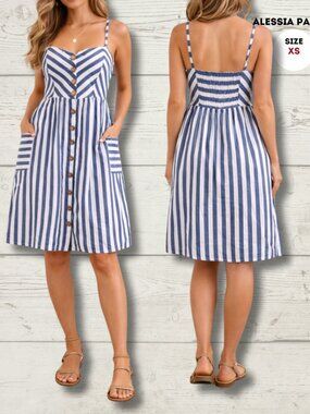 Alessia Pacini Linen Dress – XS – Blue & White Striped Summer Dress